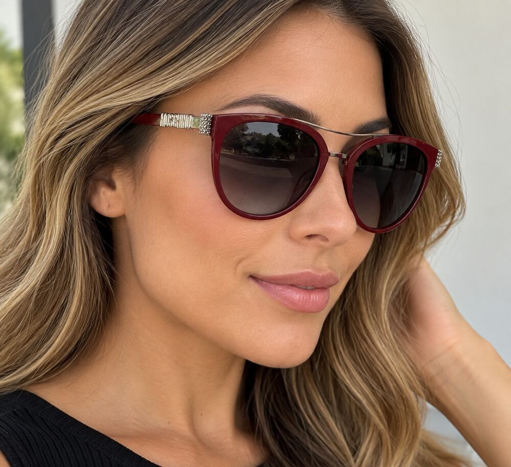 Moschino Burgundy Cat Eye Sunglasses Gradient Lenses w/ Case